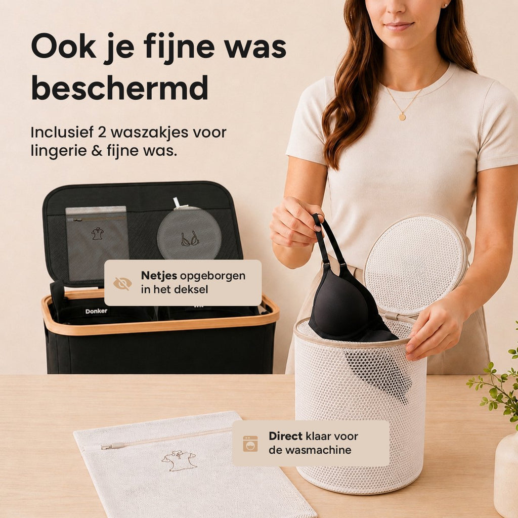Wasmand 2 Vakken op wielen - 140L Zwart