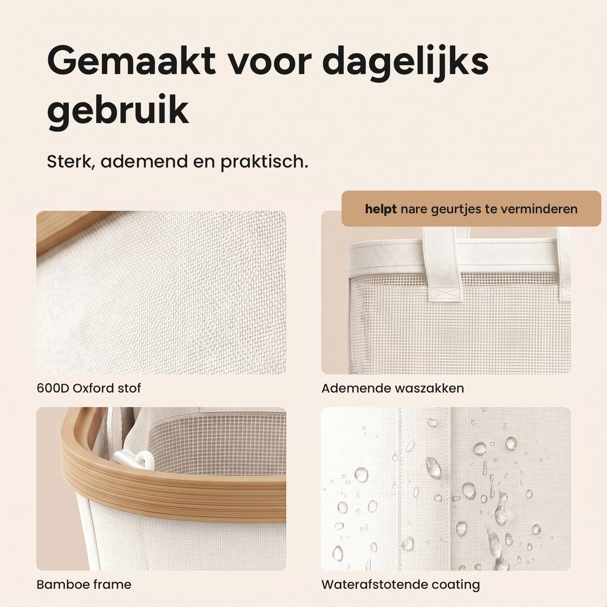 Wasmand 3 vakken op wielen - 160L Beige