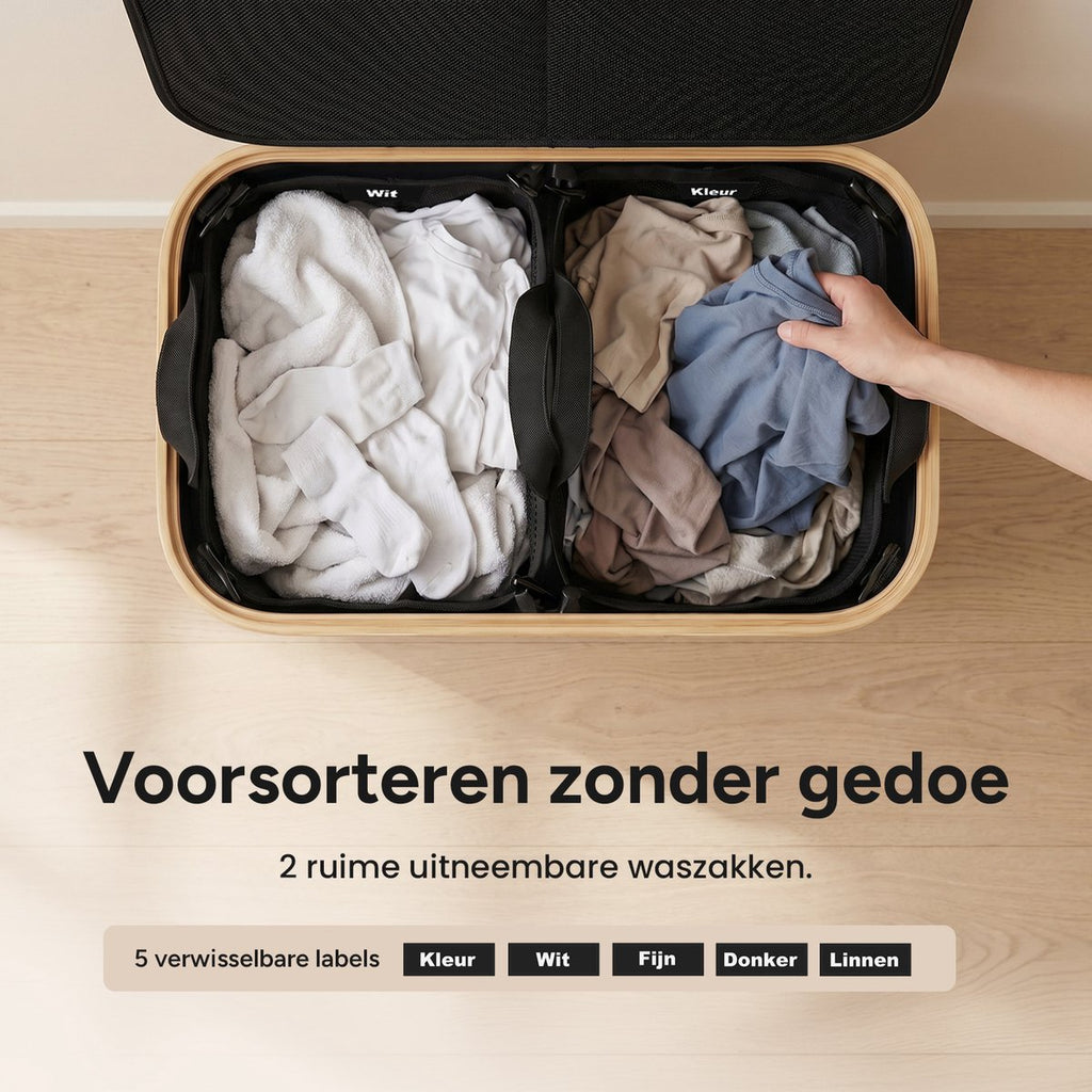 Wasmand 2 Vakken op wielen - 140L Zwart