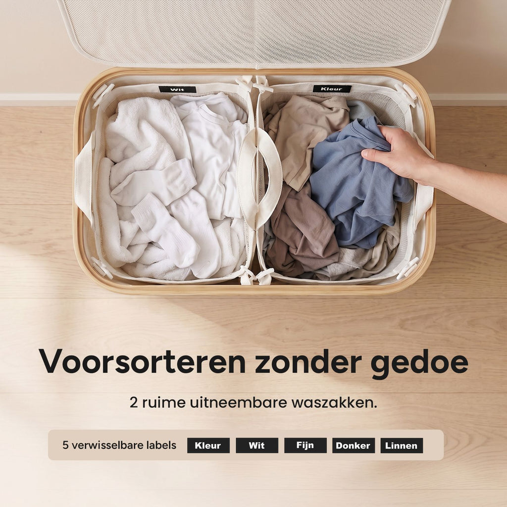 Wasmand 2 Vakken op wielen - 140L Beige