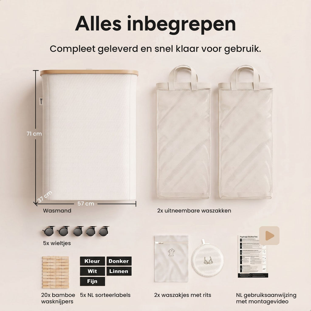 Wasmand 2 Vakken op wielen - 140L Beige