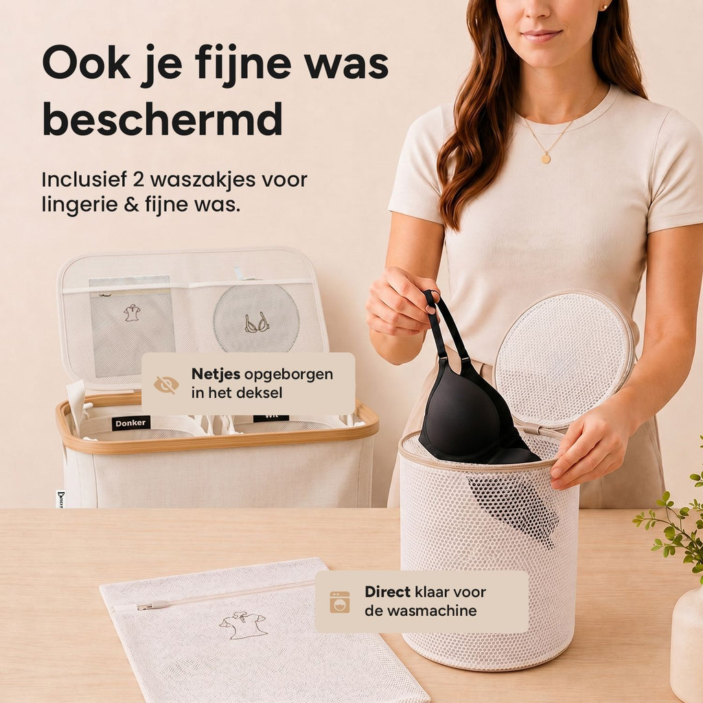 Wasmand 2 Vakken op wielen - 140L Beige