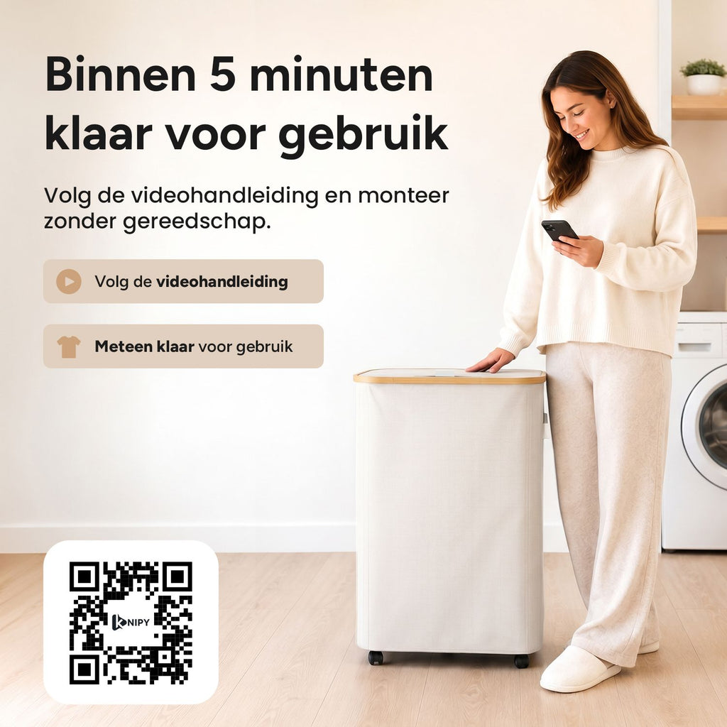 Wasmand 2 Vakken op wielen - 140L Beige