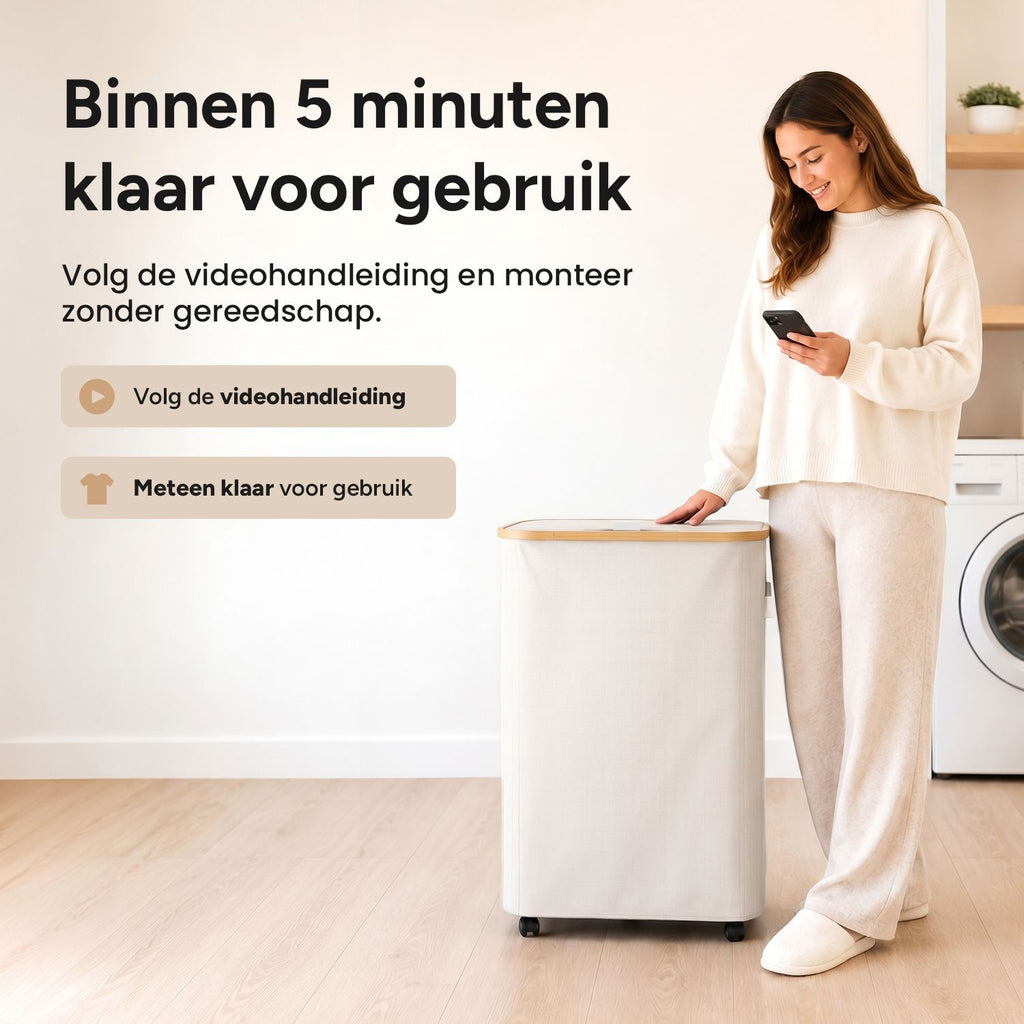 Wasmand 2 Vakken op wielen - 140L Beige