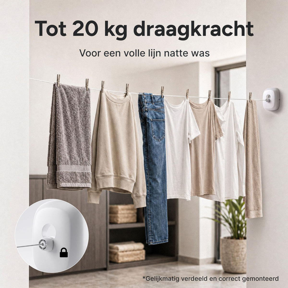 Uittrekbare waslijn - 4,3m Wit