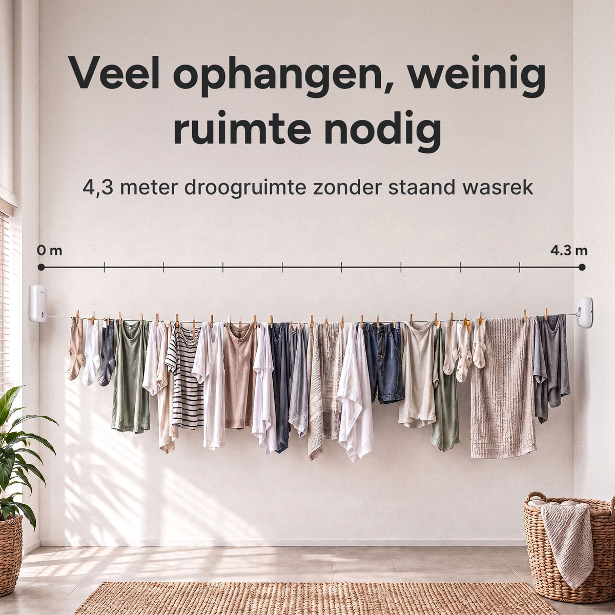 Uittrekbare waslijn - 4,3m Wit