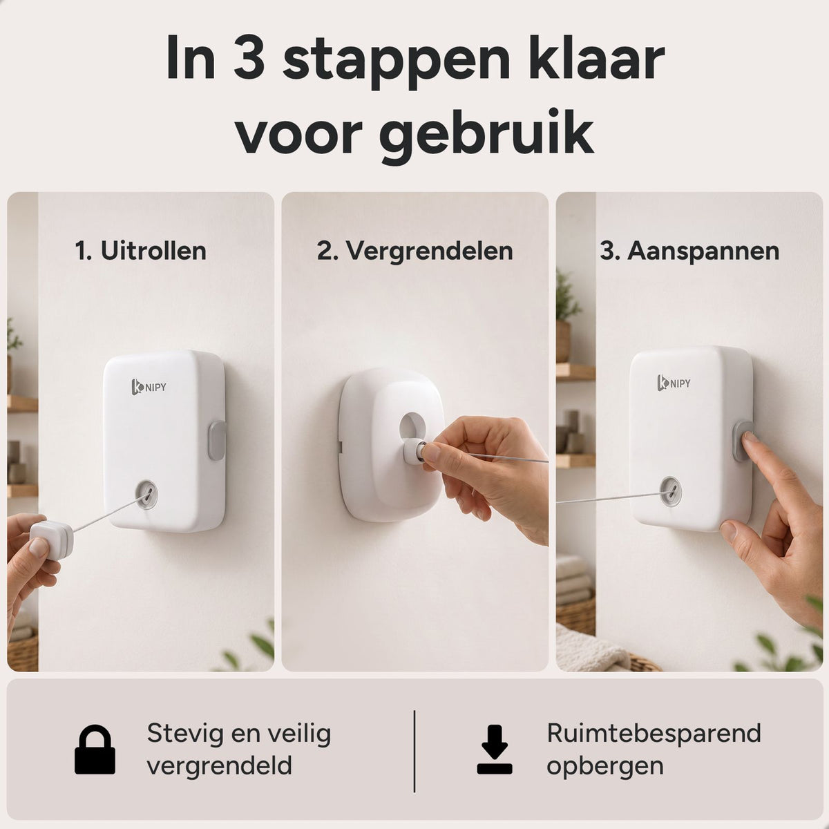 Uittrekbare waslijn - 4,3m Wit