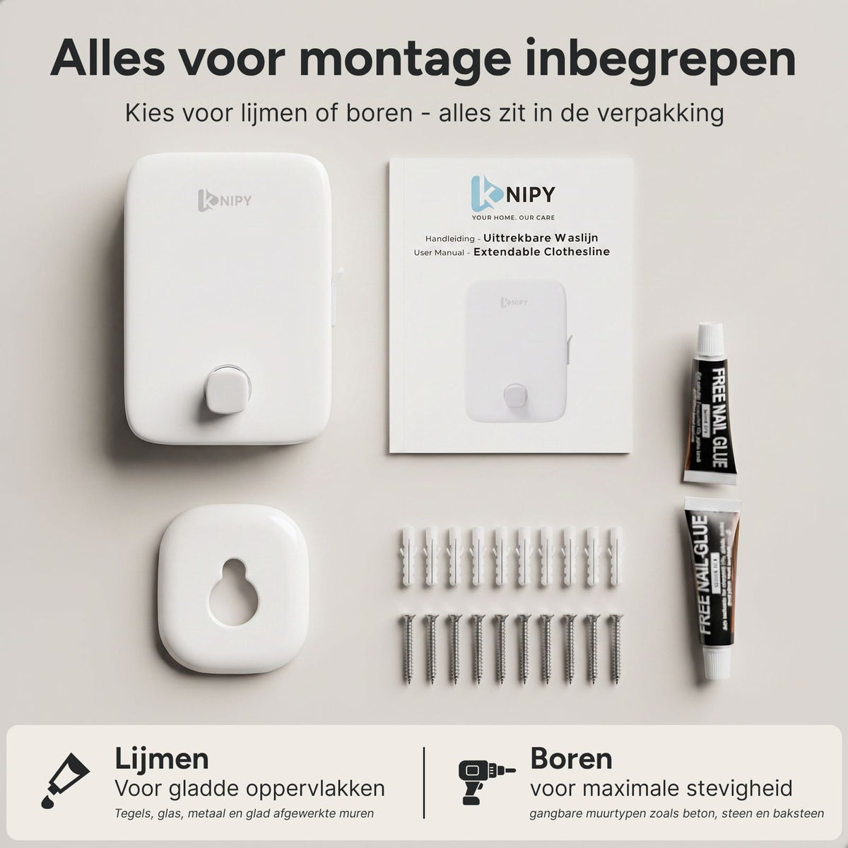 Uittrekbare waslijn - 4,3m Wit