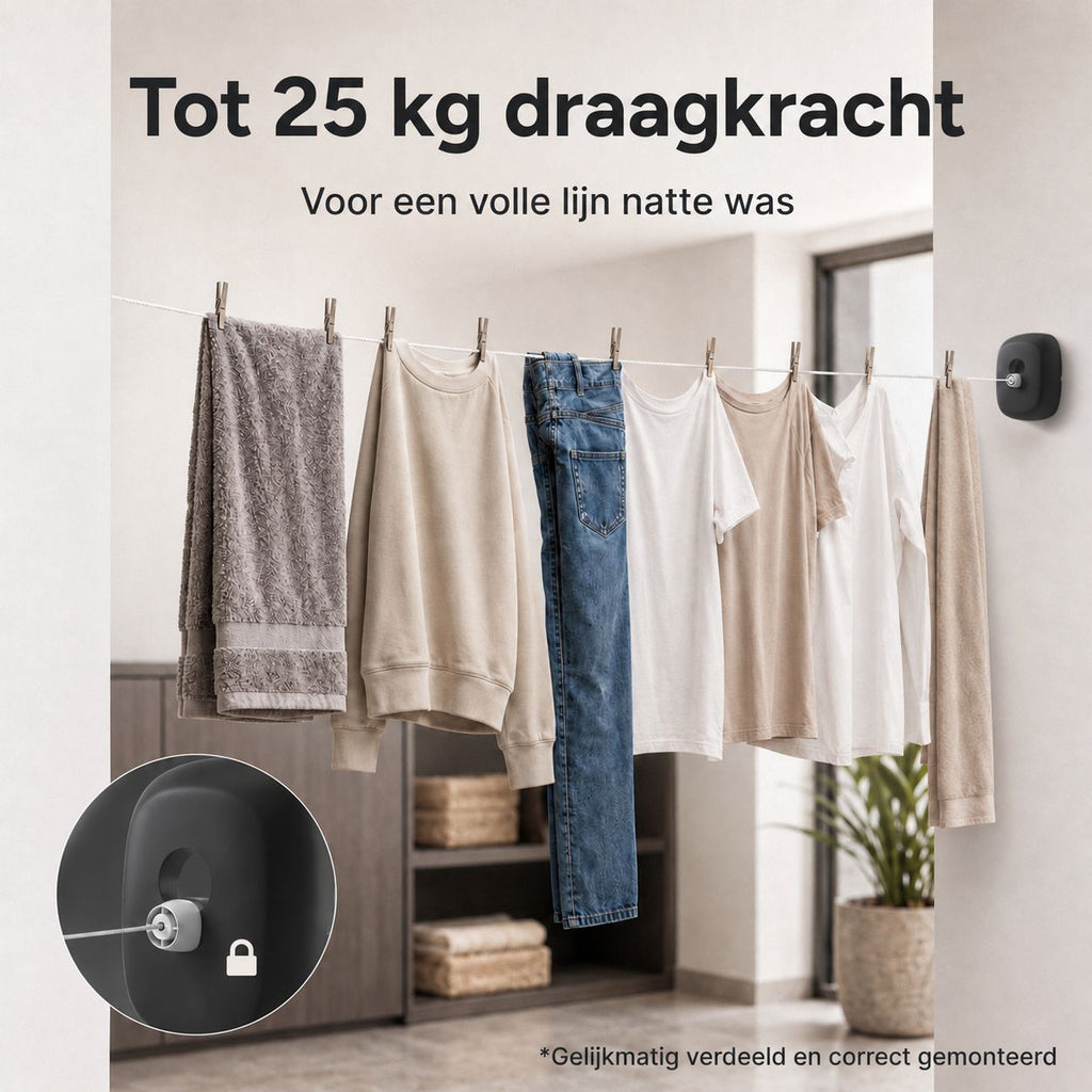 Uittrekbare waslijn - 4,3m Zwart