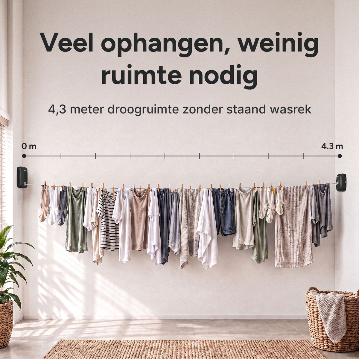 Uittrekbare waslijn - 4,3m Zwart