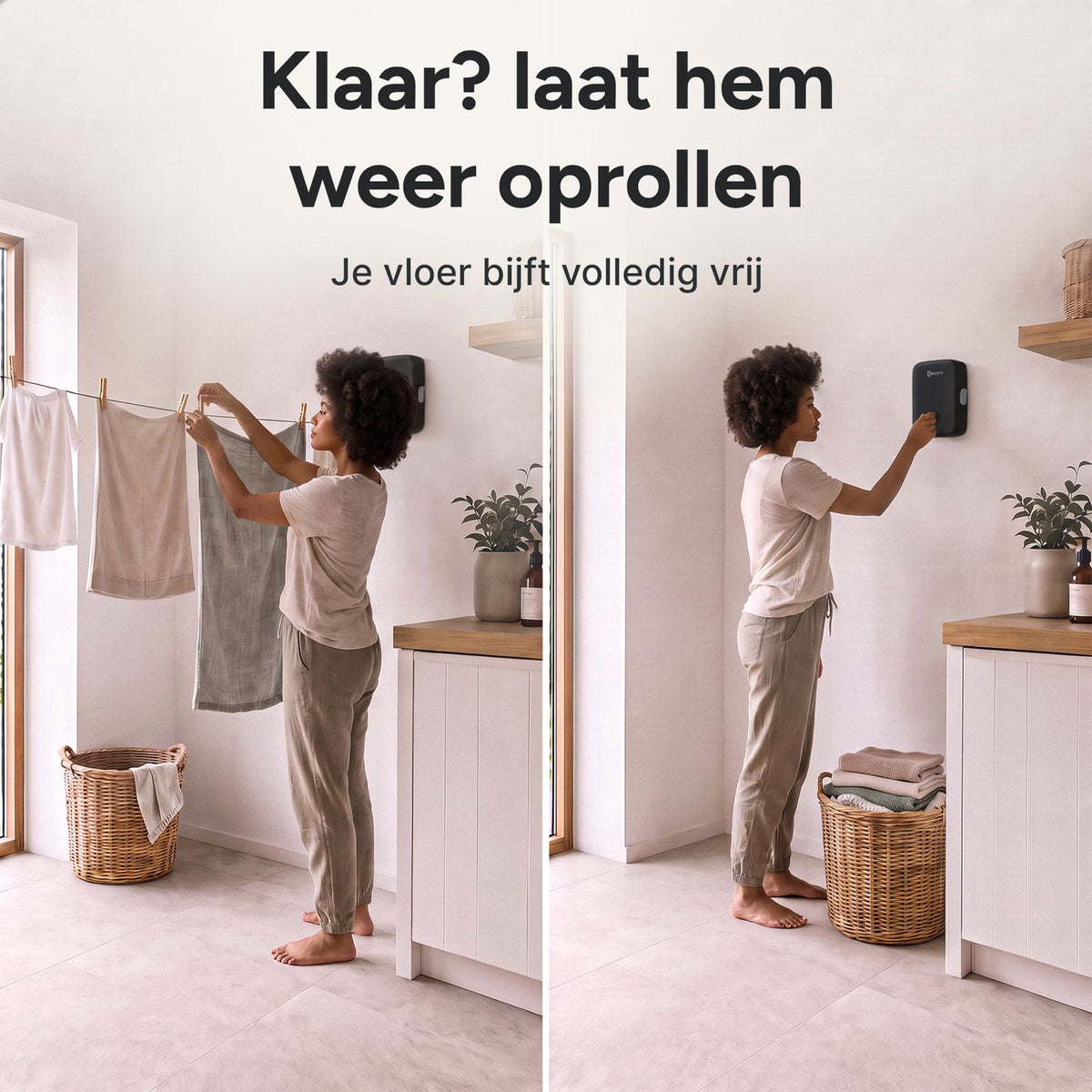 Uittrekbare waslijn - 4,3m Zwart
