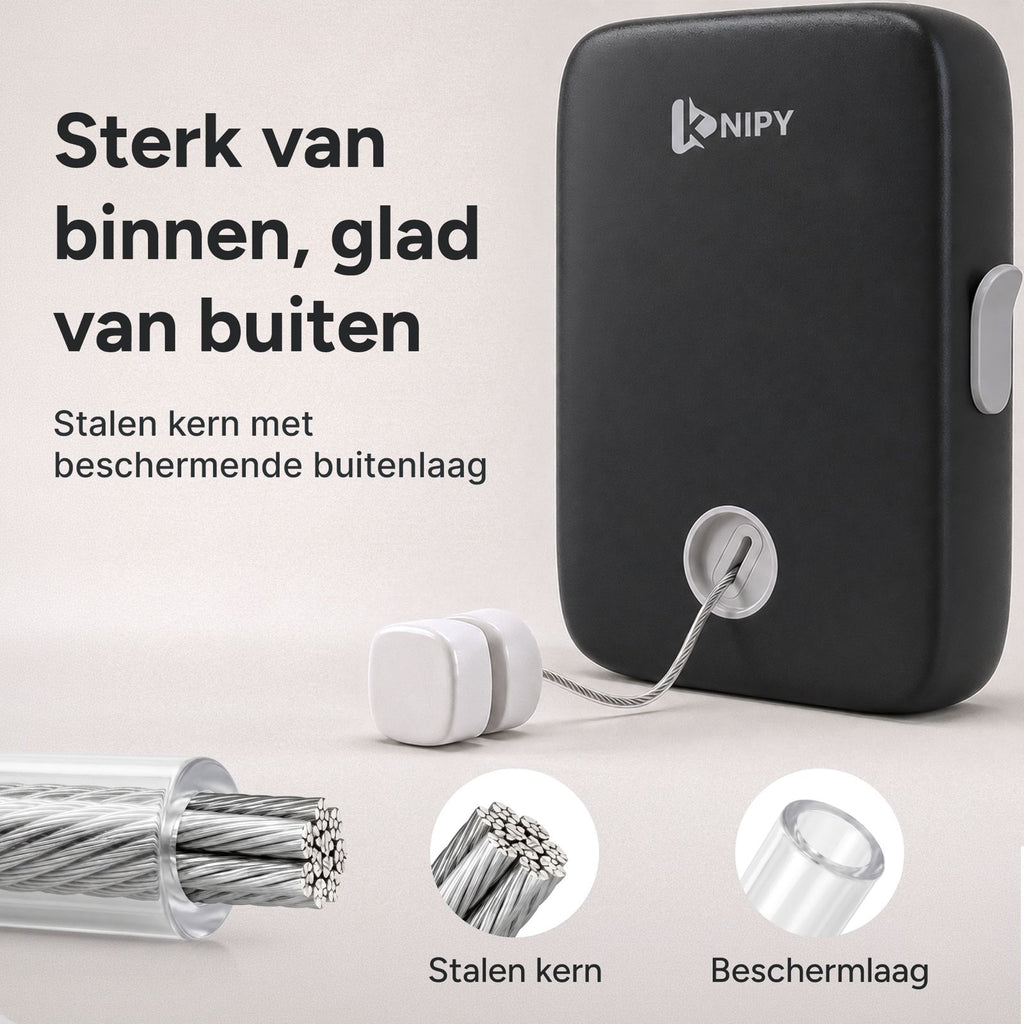 Uittrekbare waslijn - 4,3m Zwart