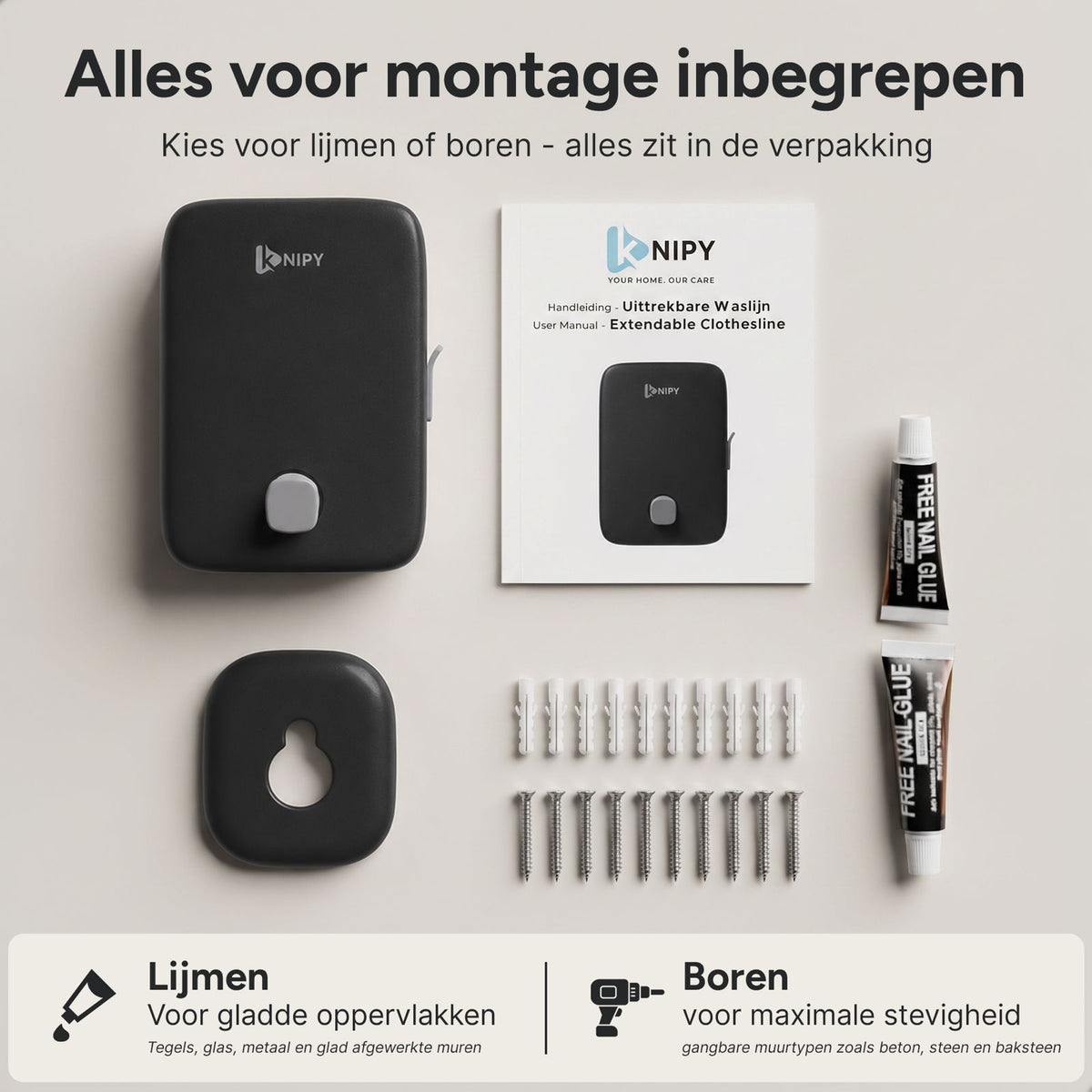 Uittrekbare waslijn - 4,3m Zwart